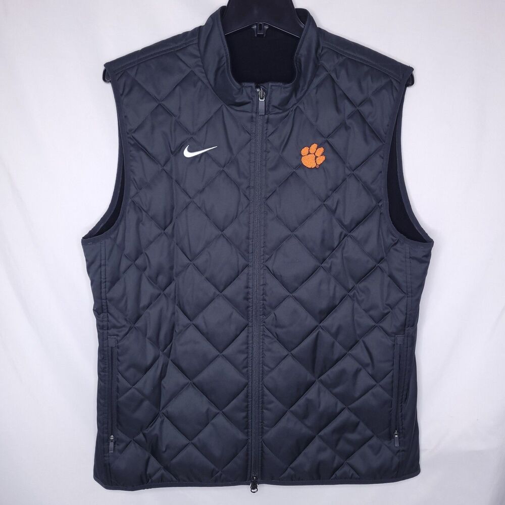 Nike Clemson Puffer Vest Mens Large Black Fleece Lined Full Zip